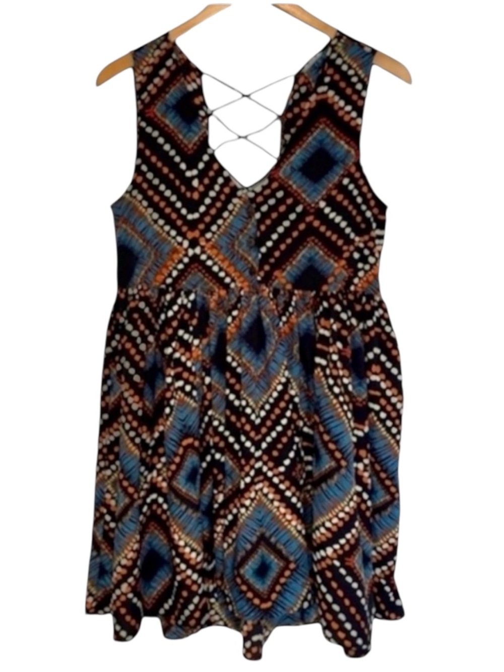 EN CREME Strappy Back Babydoll Sleeveless Mini Bohemian Dress Women’s Medium